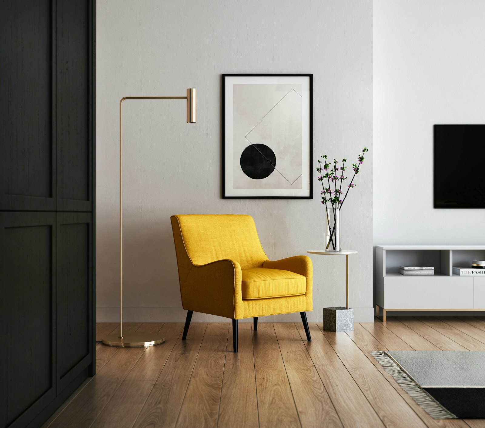 Spacious living room with curated furniture