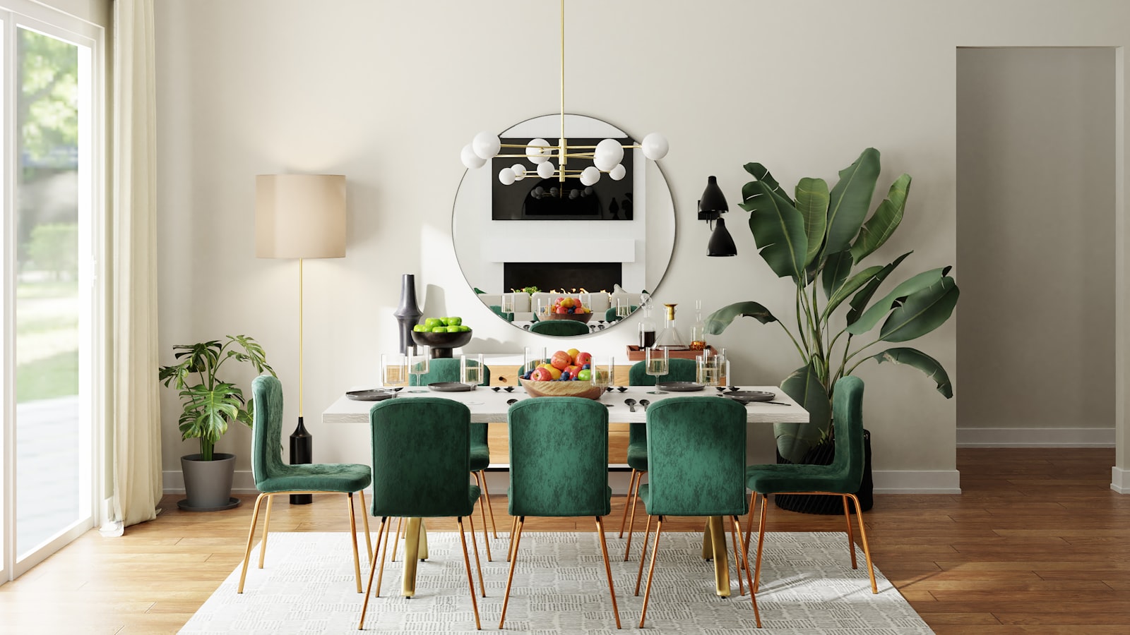 Warm interior with wood tones and seating