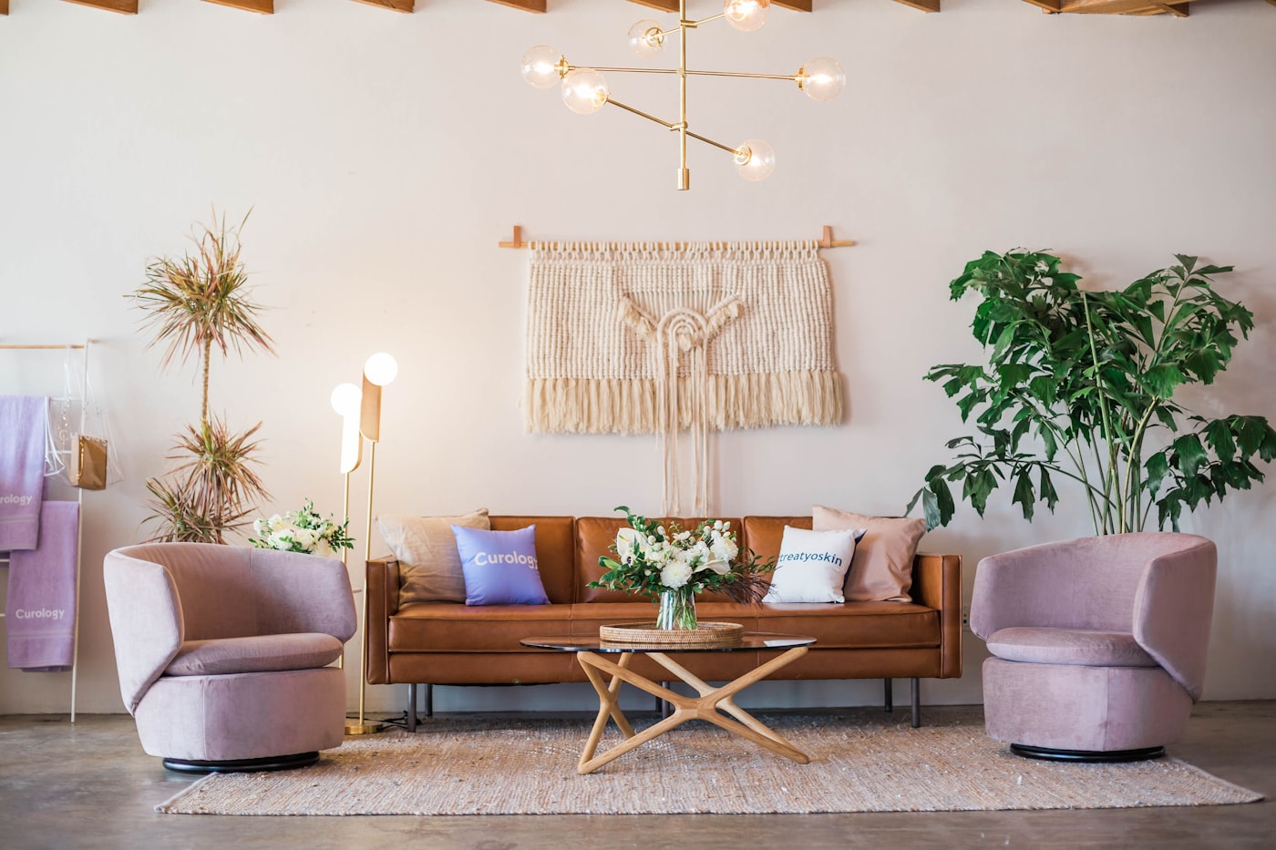 Curated home décor and furniture vignette